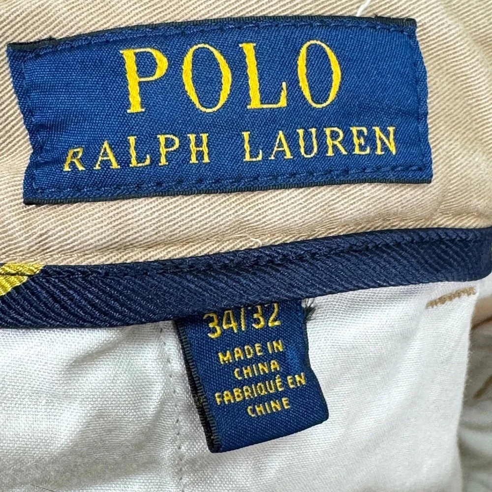 Polo Ralph Lauren Mens 34x32 Tan Stretch Chino Pants Flat Front Cuffed Hem